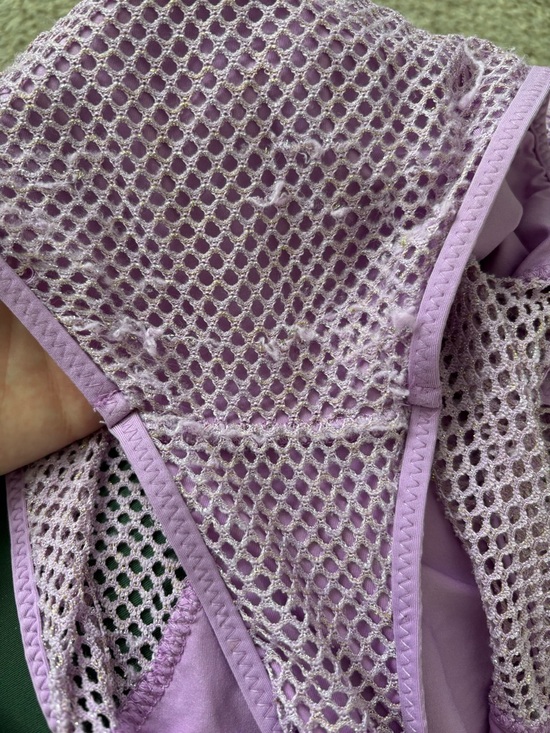 BECCA Show & Tell One Piece Swimsuit Malva Lilac Mesh Deep V Size M